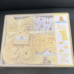 Big Oshi Newborn Baby 5 Piece Gift Set Yellow NEW